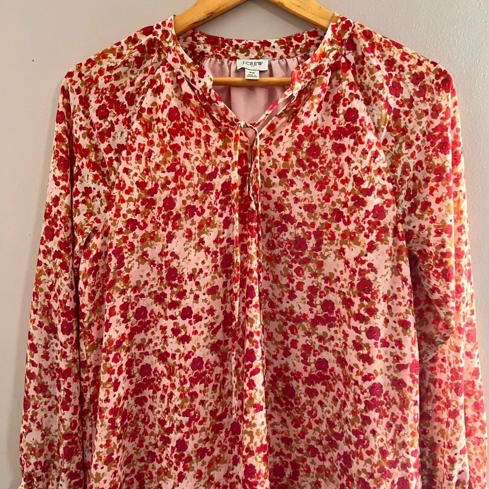 J. Crew Red and White Tiered Bishop Sleeve Dress